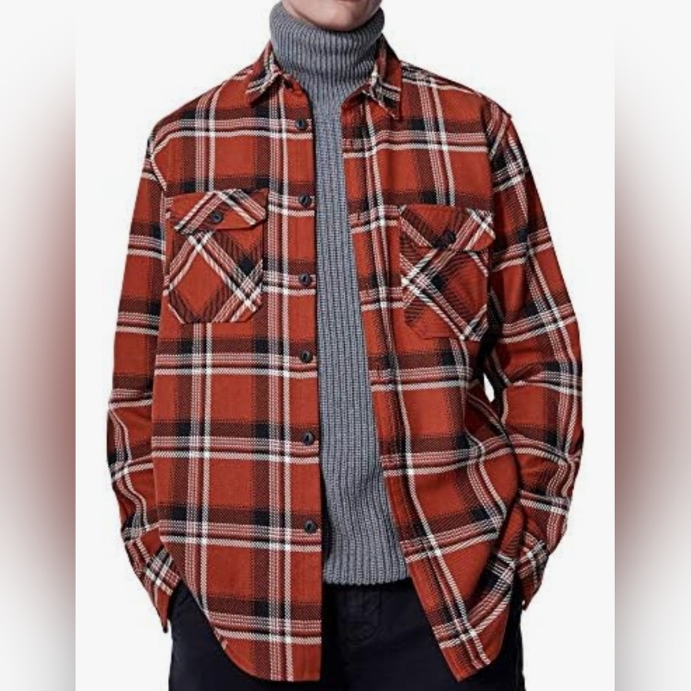 Mens Zara Check Textured Overshirt Small S Red Black Flannel Button-down top